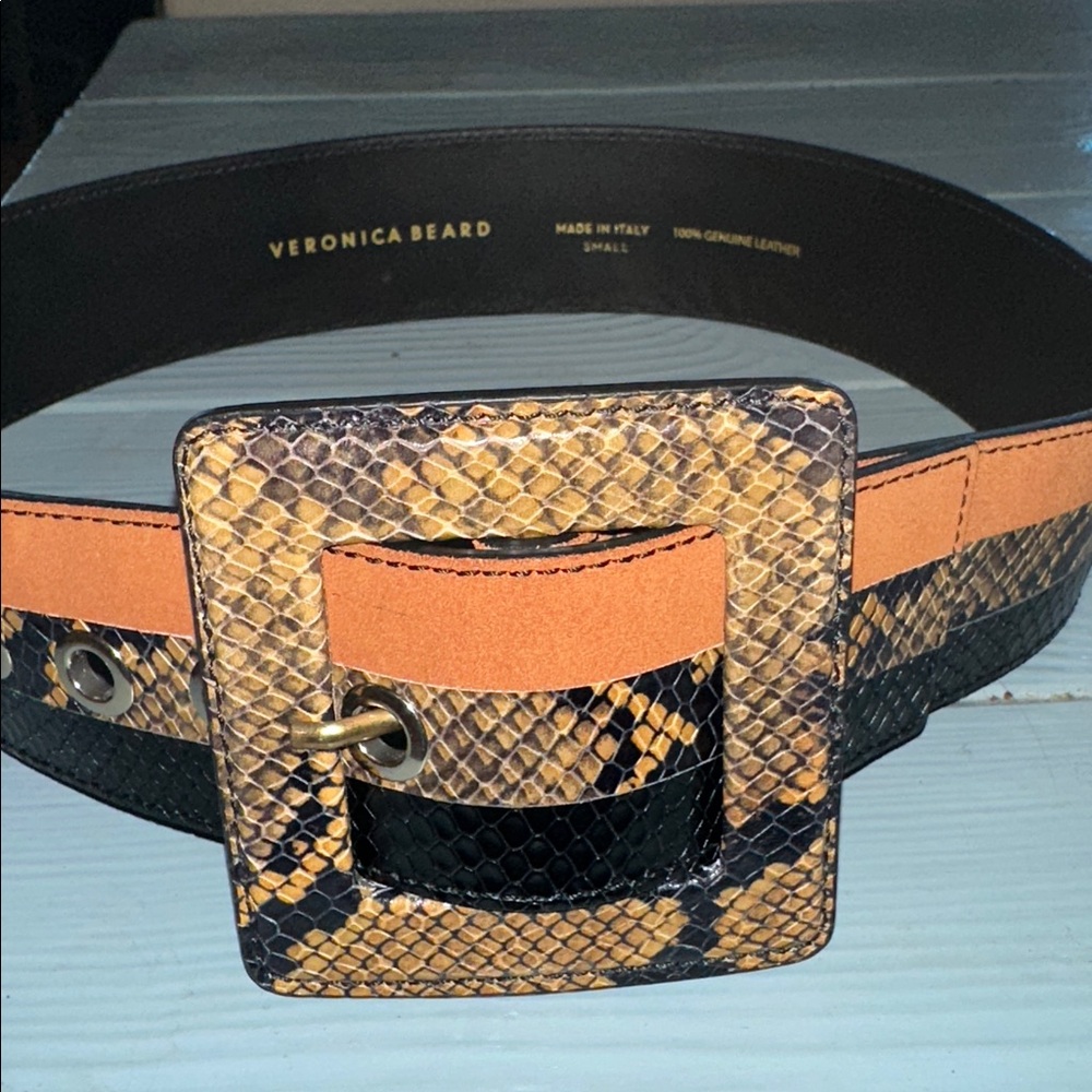 Veronica Beard Black and Tan Snake Print Belt - Picture 2 of 3